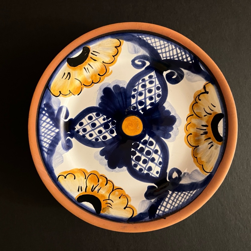 Hand-Painted Blue and Yellow Ceramic Wall Plate